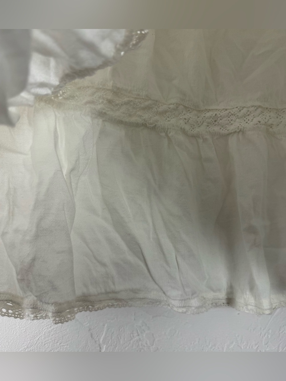 Falls Creek Popover Blouse Knit Top Shirt White Lace Button Down Boho V Neck - Picture 6 of 8